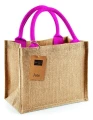 Mała torba jutowa Mini Gift Bag z naturalnej juty — eko opakowanie prezentowe do nadruku logo różowa rączka.webp